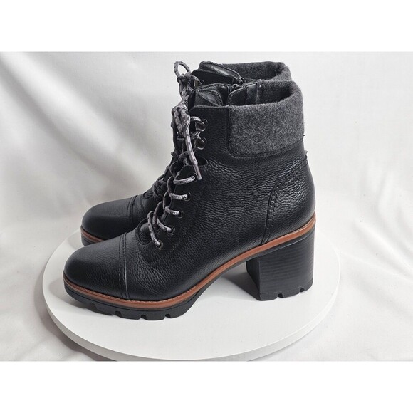 Naturalizer Varuna Black Leather Combat Lace Up Chunky Ankle Boots Women Sz 8.5 - Picture 1 of 8